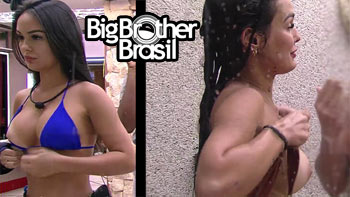 Larissa Santos nua pagando peitinho no BBB 23